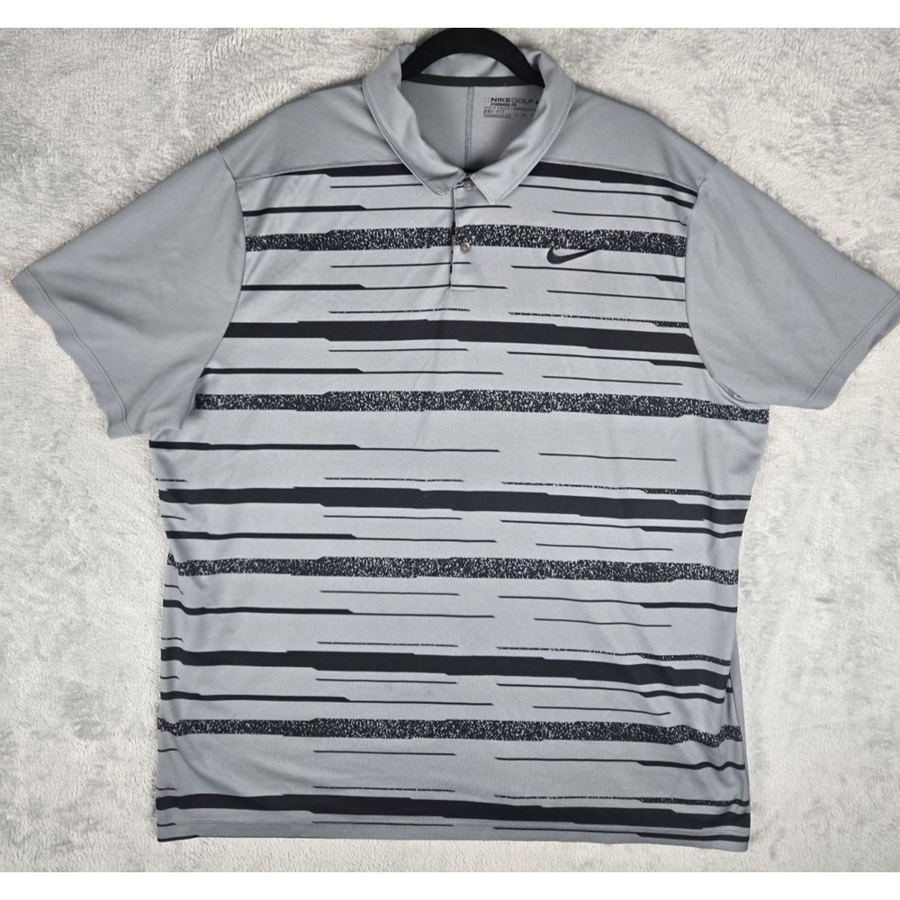 Nike Golf Dri-Fit Mens Polo‎ Shirt Size 2XL Standard Fit Gray/Blk Style 915877